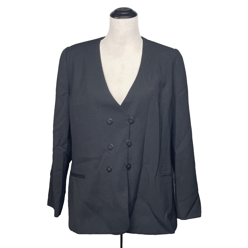 Vtg Jones New York Womens 14 Black Double Breasted Blazer Jacket Career Classic